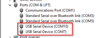 Windows device manager - Select com port