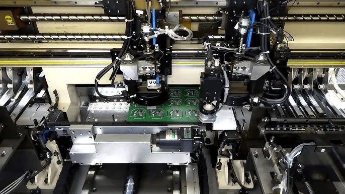 Automated production machine handling printed circuit boards