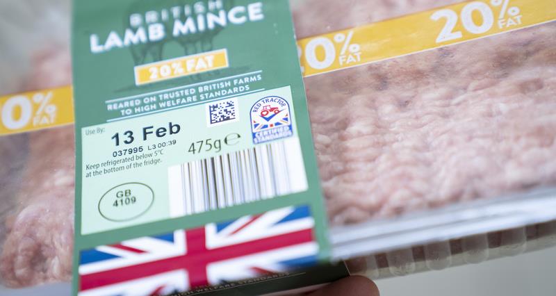 Label with expiry date and barcode on a packaged food product
