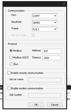 Modbus Port Selection Screenshot